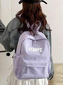 1 Pc Customized Name Stylish Classic Basic Solid Color Backpack, With Laptop Compartment Bookbag,Adjustable Straps & Spacious Multiple Pockets Student Bag,Lightweight High-Capacity Casual Travel Backpack,Available Multiple Colors Perfect For Teens/Students/Graduates Ideal For Daily Use, Outings, Travel, School & Back-To-School - Multicolor - View 5