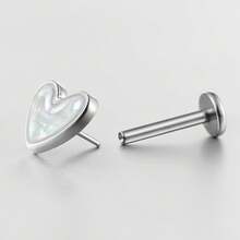 1 pieza Pendientes de botón con forma de corazón de concha blanca para mujeres y hombres, de titanio ASTM F136 con cabeza plana, antialérgicos, con/sin rosca, joyería corporal de moda como regalo - Multicolor - Ver 9