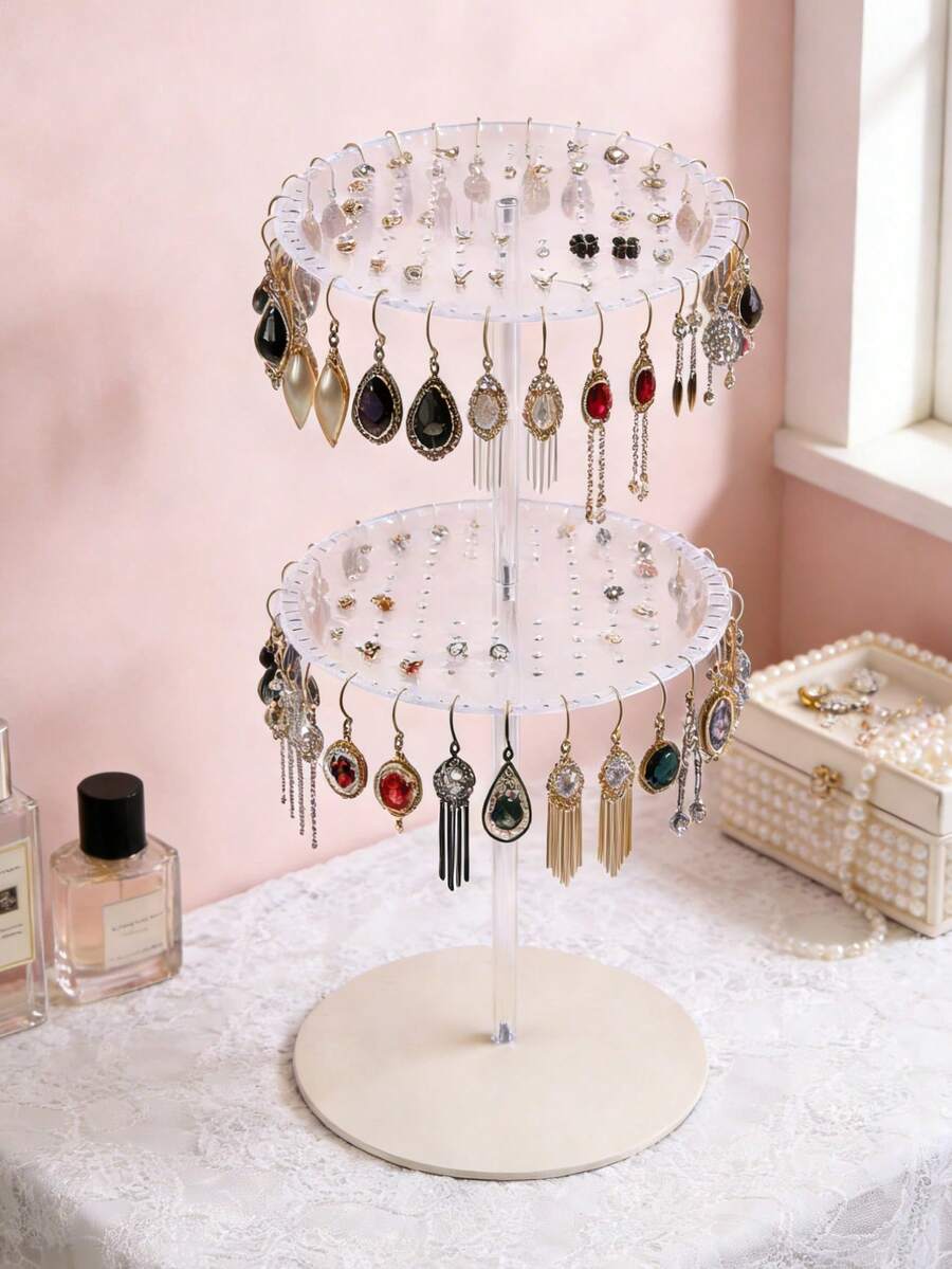 Minimalist Wooden & Plastic Jewelry Storage Box, Earring Organizer Display - Multicolor - View 1