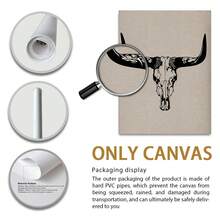 3件套西部牛仔帆布墙画 – 牛头骨、仙人掌和靴子黑白印花，现代简约风格，适用于客厅、卧室和办公室，可选配画框 - 彩色 - 查看 5