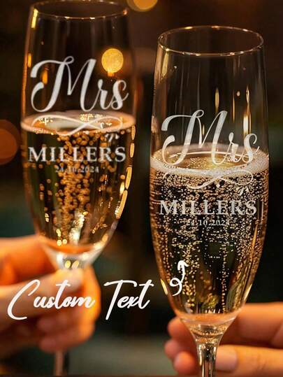 Personalized Champagne Flutes, Customized Champagne Flutes For Bride And Bridesmaids - Reusable, Machine Washable, Customized Champagne Flutes Bride Bridesmaid Wine Glasses/Wedding Party Glassware/Champagne Flutes/Champagne Coupes/Bridesmaids/Bride/Maid Of Honor/Mother Of The Bride/Bachelorette Party/Birthday Party