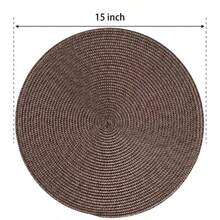 FunWheat Set Of 8 Round Woven Placemats For Dining Table Fabric Washable Non-Slip 38cm Brown 8pcs - Brown - View 2