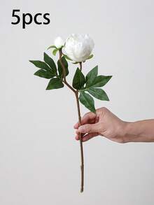 1/5支装 19英寸仿真牡丹花束，逼真牡丹，仿真花，适合家居装饰、情人节礼物、母亲节礼物、婚礼中心装饰、派对装饰、婚礼捧花、办公室装饰、卧室和客厅布置 - 白色 - 查看 12