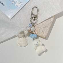 1 st. unisex tecknad nyckelring med flockad vit björn, söt liten accessoar med snäckskal, personligt telefonskal för studenter, väskhänge, telefonkedja med flockad isbjörnssnäcka, blå liten fiskväskhänge, nyckelringshänge - Björnhängande rem - Visa 7