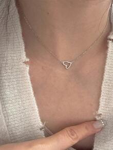 1pc S925 Sterling Silver Romantic Hollow Heart Necklace, Minimalist Fresh Elegant Heart Pendant Necklace, Versatile For Daily Wear, Thoughtful Gift - Multicolor - View 7