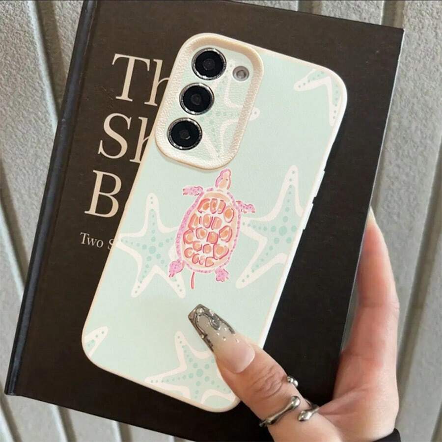 1pc TPU Phone Case With Pink Turtle & Starfish Pattern, Compatible Compatible With Samsung A15/A14/A13/A12/S24/S23/S22/S21/S20/S10/A72/A73/A71/A50/A53/A52/A32/A31/A05S - White - View 1