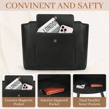 NEWHEY Fashionable Tote Bag, Unisex High-Quality PU Leather Large Capacity Work Tote Bag With Zipper, Waterproof, Elegant Handbag, Anti-Theft Wallet, Travel, Casual, Business, Lightweight - Multicolor - View 6