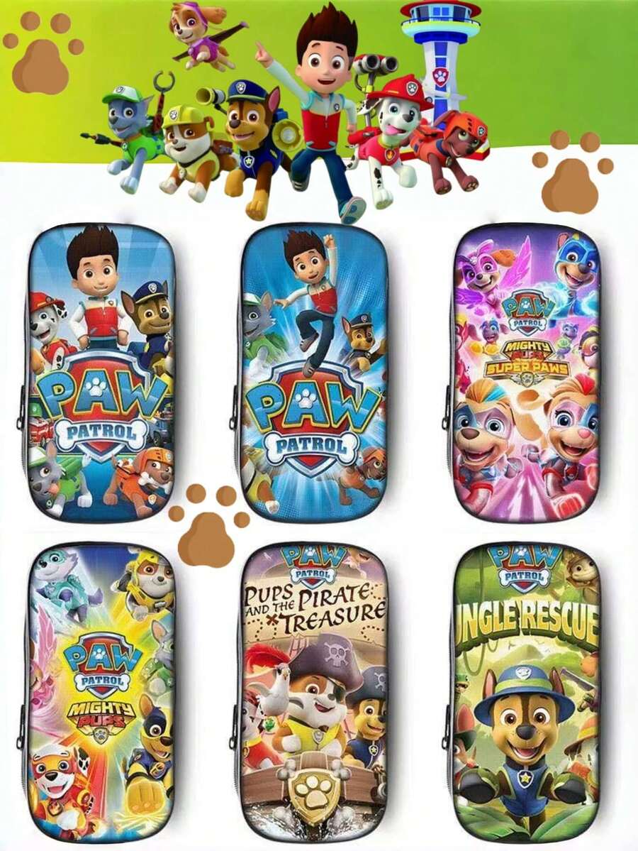 1pc Paw Patrol Series Zipper Pencil Case, Includes Characters Rubble, Chase, Rocky, Zuma, Skye, Everest, Tracker, Tuck, Ella, Rex, WildCat And Liberty. Zipper Design For Easy Carrying, With Internal Compartment Dividers. - Multicolor - View 1