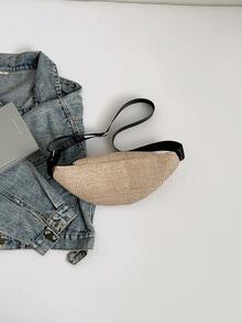 编织胸包，多功能斜挎包，拼接腰包，时尚多功能运动休闲女士胸包/腰包 - 黑色 - 查看 8