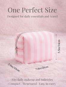 Cute Pink & White Stripe Makeup Bag With Compartments,Nylon Travel Essentials Cosmetic Bag Organizer Toiletry Bag For Women Girls, Simple Pink Portable Storage Bag With Four Different Sizes To Choose From, Suitable For Home Storage, Cosmetics Storage, Cute Appearance, Suitable As A Gift - 八角包(粉紅色) - 查看 2