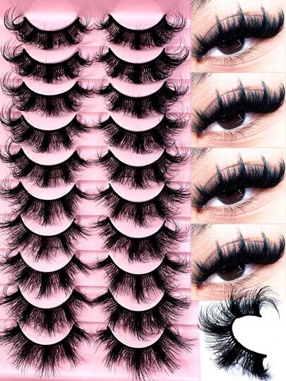 LYBCG Hot 23mm10Pairs Russian Strip Lashes Natural Looking Soft & Fluffy Mink Lashes 3D False Eyelashes Russian Volume Eyelashes Fake Eyelashes Dramatic Messy Mink Lashes Wispy Long Foxy Eye Lifting Look Eyelash Extension Kit Full Eyelash Strip To Lengthen And Volumize The Outer Corner Of Your Eye Beauty Makeup-83