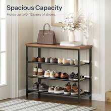 HOOBRO Shoe Rack With 4 PU Shelves 5-Tier Shoe Storage Organizer For Closet And Entryway Holds 12-16 Pairs Of Shoes Sturdy Metal Frame Small Spaces Rustic Brown And Black BF95XJ01 - Brown + Black+75 X 28.5 X 59 cm (4 Tiers) - View 5