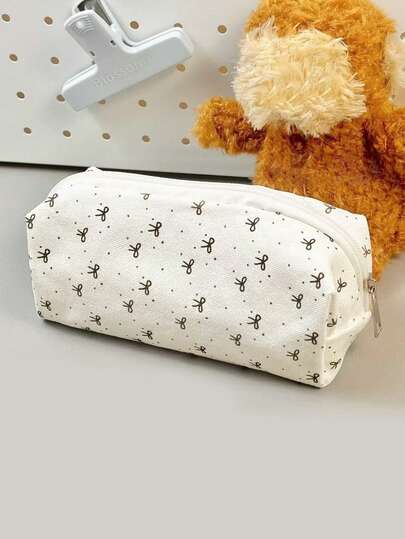 1pc Black Bow Pencil Case, Attractive Students Large Capacity Stationery Storage Pouch,Back To School,School Supplies