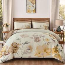 Yellow Comforter Set King Size, 7 Pieces Bed In A Bag Yellow Floral Comforter And Sheet Set, Soft Microfiber Grey Complete Bedding Sets For All Seasons Home Decor Room Decor Bedroom Decor Bed Comforter Set Mothers Day Gift Wedding Decorations. - Vàng1 - Xem 8