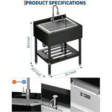 Dragonpad Stainless Steel Utility Sink,Freestanding Sink With Cold And Hot Water Faucet For Garage, Kitchen, Bathroom & Basement | Includes Drain Kit & Hoses - Silver - 25x20x39 Inches - View 2