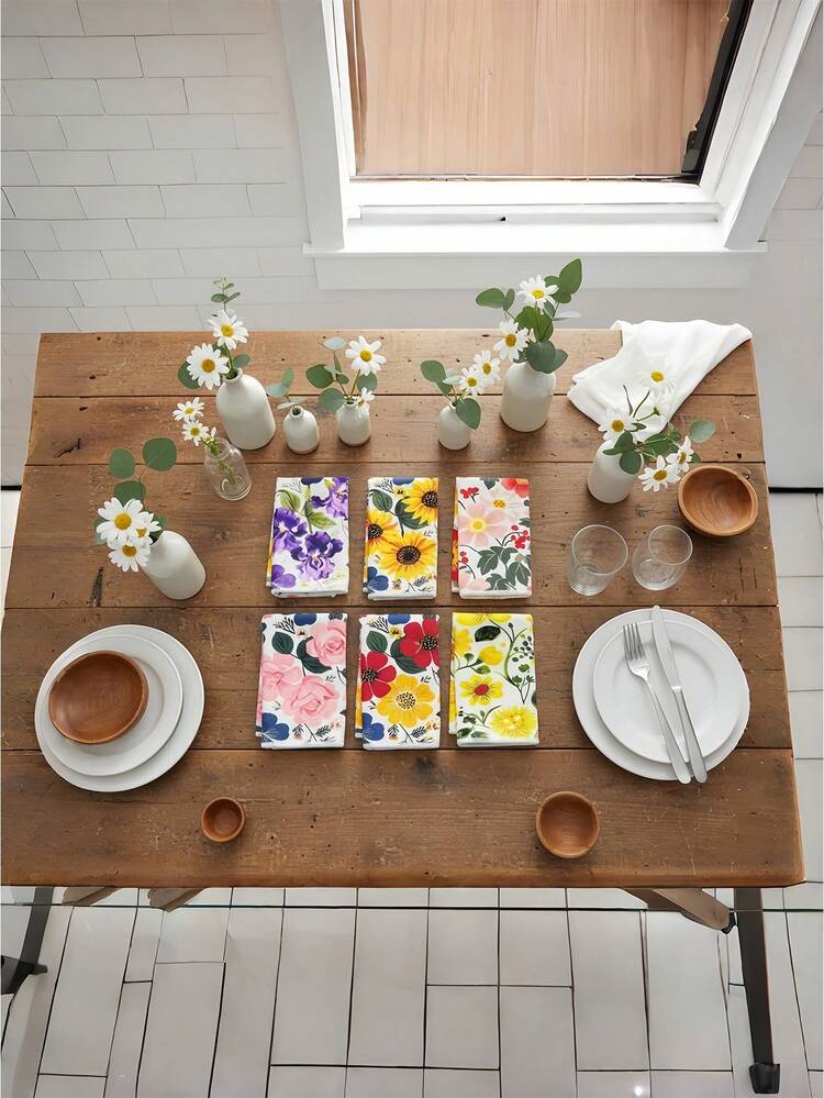 2/4/6pcs Floral Kitchen Towels - Super Soft, 11.8x14.2 Inches, Quick Dry & Absorbent, Vibrant Sunflower, Begonia Flower Designs, Ideal For Holiday Decor, Machine Washable, Great For Restaurant Or Kitchen Decoration, Kitchen Towels - Multicolor - View 3