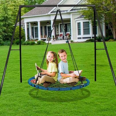 Spider Web Saucer Swing, 40 Inch Round Swings For Kids Outdoor, 750lbs Weight Capacity Saucer Tree Swing, Stable Woven Rope Swing Seat With Tree Hanging Straps And Adjustable Multi-Strand Ropes