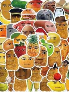 58张搞笑笑脸食物表情包贴纸，包括搞笑鸡块贴纸、水果脸贴纸、恶搞涂鸦贴纸、表情包礼物，防水乙烯基贴纸，适用于水瓶、保温瓶、吉他、行李箱、手机、手机壳、笔记本电脑、滑板等。 - A - 查看 2