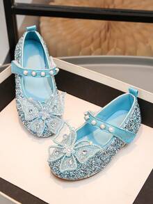 Sweet Princess Toddler Shoes Bow Rhinestone Pearl Flat Shoes For Baby Girls - Blue - View 3