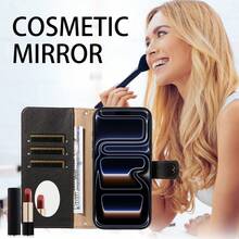 1pc Flip Cover Protective Case Compatible With Apple 17 ProMax/16/15/14/13/12/11 Pro, A56, Redmi NOTE 14 PRO 5G, With Card Slots, Zipper Pocket - Black - View 4