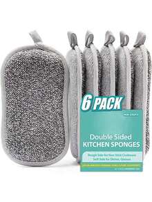 6pcs/Set High Quality Grey Sponge Cleaning Pads, Multi-Functional Double-Sided Versatile Use - 6 Gray Sponge Wipes - View 9