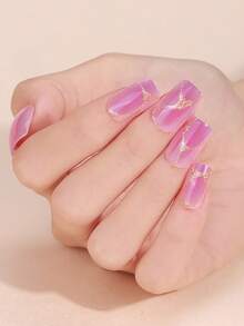 16Pcs Pink-White Gradient Nail Strips,Shimmering Golden Crackle Luxury-Style Nail Stickers,Salon-Quality Easy To Apply, Suitable For Ladies' DIY Manicures At Home. Nails Nail Supplies - Pink - View 4