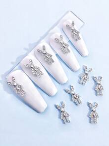10pcs Gold & Silver Rhinestone Rabbit Nail Jewelry, 3D Metal Alloy Nail Decor Accessories, Suitable For Women Nail Art DIY Nails Nail Supplies - Multicolor - View 7
