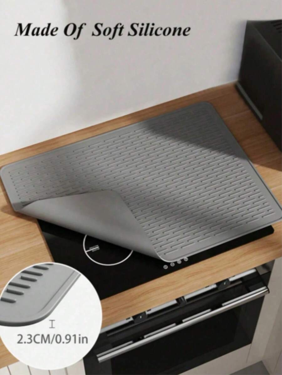 1pc 28"X20" Silicone Stove Top Cover Mat - Heat Resistant Glass Stovetop Burner Cover, Flat RV Cooktop Protector Pad, Extra Large Silicone Dish Drying Mat - Solid Color - View 1