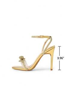 Women Bowknots Crystal Heeled Sandals Fashion Square Toe Rhinestone Decor Ankle Strap Heels For Sweet-Meets-Sassy Styles, For Autumn Party Wedding Prom - Vàng - Xem 5