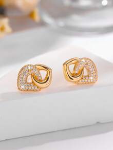 1 Pair Elegant Minimalist Geometric Design Cubic Zirconia Stud Earrings, Ideal For Women And Girls Everyday Wear - Multicolor - View 3