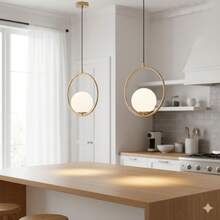 1/2pcs Modern Minimalist Luxury Gold Ring Pendant Light, White Globe Lamp Shade, Adjustable Height Ultra-Simple Pendant Lamp, E27 Lamp Base, Suitable For Home Bedroom, Cafe, Dining Room Bar, Kitchen Island, Living Room (Bulb Not Included) - Gold - View 3