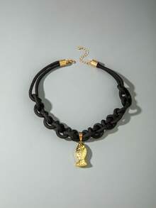 imoli 1件复古波西米亚风涤纶手工编织绳吊坠小鱼项链，适合中东、海滩、派对、珠宝礼品 - 彩色 - 查看 4