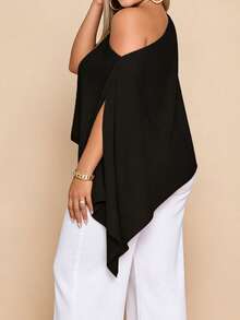 Women's Plus Size Flowy Tops Fashionable Solid Color Batwing Sleeve Off One Shoulder Loose Fit Blouse For Casual Daily Wear - màu đen - Xem 7