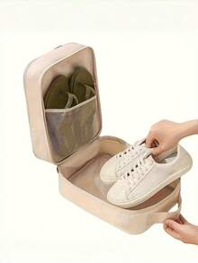 1pc Travel-Friendly Shoe Storage Bag, Large Capacity Fits 3 Pairs, Made Of Durable, Dust-Proof, Breathable Material With Ergonomic Handle, Available In Grey And Black - Multicolor - View 9