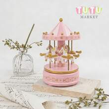 Caja De MúSica CláSica Accionada A Mano, Regalo De CumpleañOs Creativo Y RomáNtico Para Parejas, Elegante DecoracióN De Escritorio, Caja De MúSica De Carrusel Giratorio A Cuerda, Ornamento Musical Con TemáTica De Caballos Blanco-Rosa-Rojo-Azul, Caja De MúSica Decorativa Para DecoracióN De PasteleríA Y Ocasiones De Regalo, Caja De MúSica Giratoria - rosa - Ver 7