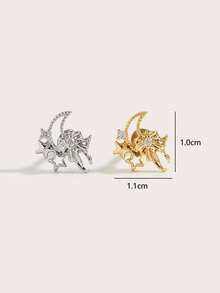 1件时尚可爱月亮、星星和蝴蝶结水钻不锈钢耳环，适合女性日常佩戴 - 彩色 - 查看 5