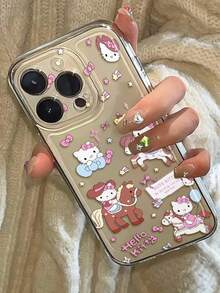 1pc Sanrio New TPU Transparent Bow Riding Hello Kitty Star Girly 17 Pro Max/17 Pro/16 Pro Max/15/14/13/12 Phone Case, Fashionable Niche Sweet Style - Multicolor - View 2