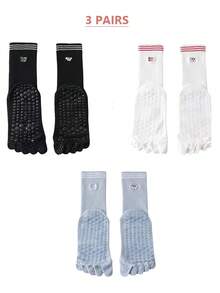 1/2/3/5 Pairs Women Breathable Non-Slip Yoga Socks, Five-Toe Mid-Calf Design With Anti-Slip Grip And Embroidered Dog Pattern, Suitable For Yoga, Pilates, Ballet, Dance And Gymnastics - Multicolor - View 14