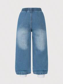 1件装 女童做旧时尚街头风牛仔裤，春夏新品 - 淺色水洗藍 - 查看 2