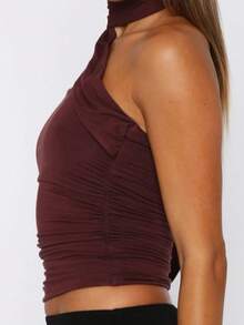Women's Sexy Backless Knit Crop Top, Y2K Style, Summer - Reddish Brown - View 3