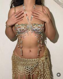 GLOSSMOON Handmade Beaded Chest Chain Bra - Multicolor Crystal & Shell Fringe Body Jewelry - Boho Beach Vacation Accessories For Women GLOSSMOON  Sunset Muse Beaded Body Chain | Mermaidcore Aesthetic Jewelry | Summer Rave & Beach Party Statement Bra - Màu sắc - Xem 1