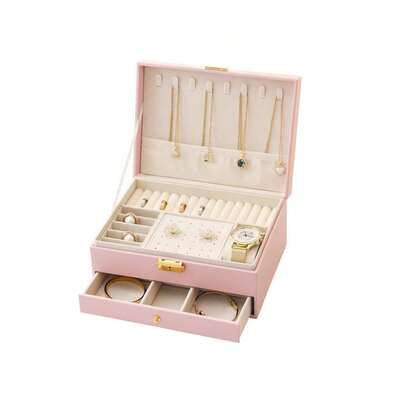 1pc Women's Jewelry Box, 2-Layer PU Leather Jewelry Storage Box With Compartments To Hold Earrings, Bracelets, Rings, Watches, Great Gift For Girlfriend/Wife On Valentine's Day