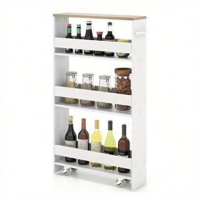 Costway 3-Tier Slim Storage Cart Narrow Rolling Kitchen Serving Cart W/ Open Shelves