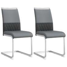 Set Of 2 Modern Dining Chairs, PU Faux Leather And Linen, Padded Side Chairs, Kitchen, Dining Room, Office Chairs, Black, Grey. - Grey - View 3