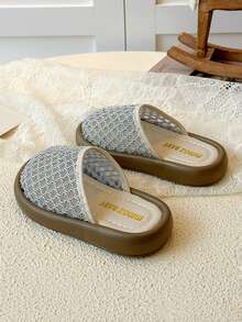 1 Pair 2026 Summer New Kids Lace Slippers, Girls Soft Bottom Breathable Closed Toe Mules, Fashionable Casual Shoes - Silver - View 4