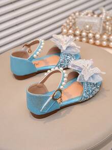 Mädchen Prinzessin Flache Sandalen mit Schleife, Farbige Diamant- und Perlenbesetzung - Blau - Übersicht 6