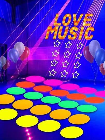 10pcs Double-Sided Fluorescent Paper Glowing Discs With Self-Adhesive Dots, Neon Light Round Cards For Glow Decor, UV Fluorescent Card Paper, Suitable For Glow Theme Party Decoration, Dance Floor Events, Wedding & Birthday