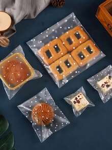 100pcs Transparent Self-Adhesive Cookie Bags, Candy Bags, Wax Paper Bags, White Polka Dot Cookie Bags, For Packaging Cookies, Candies, DIY Clear Packaging Bags, Plastic Pastry Bags, Baking Cookie Decorative Packaging Bags, Suitable For Party Gifts, Candies, Cookies, Chocolates And More. - Multicolor - View 6