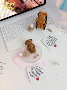 1 Set Mini Plush Teddy Bear Hug Gift Bag With Encouragement Card, Cute Brown And Pink Teddy Bears In Box, Perfect Thoughtful Birthday And Holiday Gift For Loved Ones, Romantic Gift For Partner - Beige - View 7