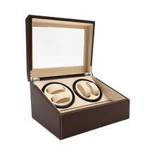 Automatic Watch Winder Display Box, 4+6 Automatic Rotation Leather Wood Watch Winder Collector Display Box (Black/Brown) - Brown - View 5